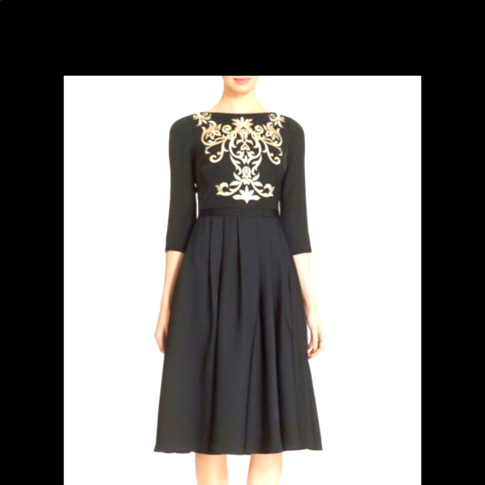 Ted Baker Black and Gold long sleeve Dress Size Ted 4/ US 12